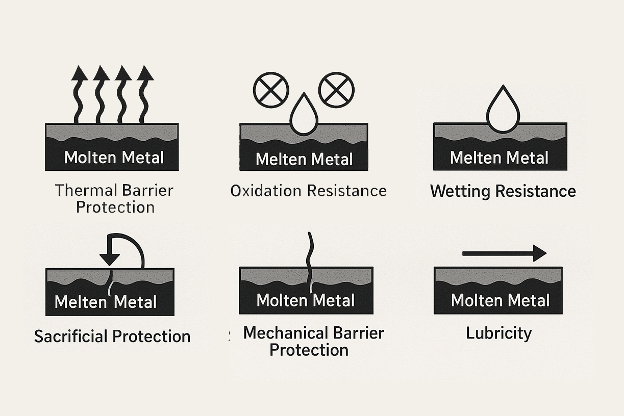 Mechanisms of Protective Coatings Against Molten Metal Attack